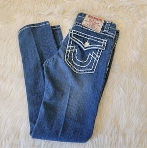 True Religion Jeans Womens 29 Blue Joey Super T Skinny Denim Stitching